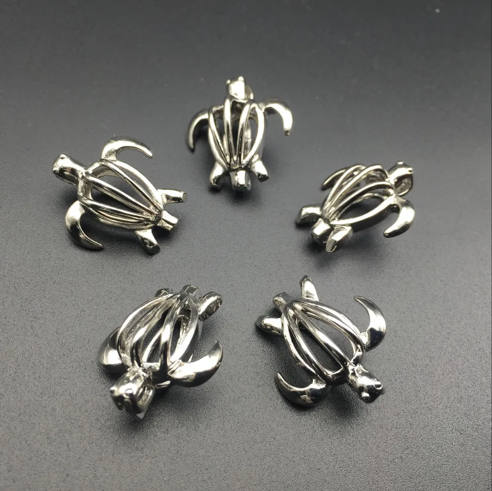 

10pcs silver turtle pearl cage necklace pendant, aroma oil diffuser adds your own pearl, stone makes it more attractive.
