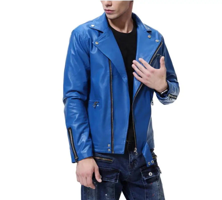 Мужская кожаная куртка в английском стиле приталенная мотоциклетная с