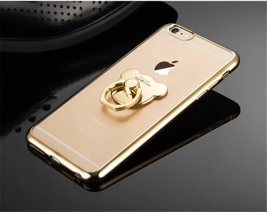 XSMYiss Fashion TPU With Bear Finger Ring Stand Holder Ultra Thin Phone Case For Samsung S5 S6 S7 edge S8 S9 Plus Note 3 4 5 8 |
