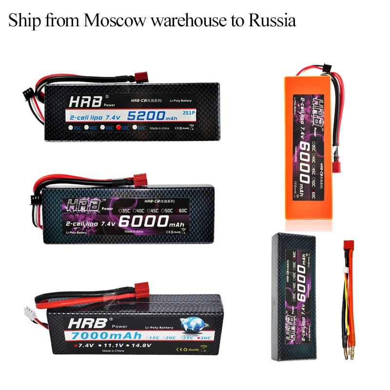HRB RC Lipo 2S Жесткий Чехол для батареи 7 4 V 5200mah 6000mAh 7000mah 30C 35C 60C Traxxas 1/10 Slash Car Emaxx