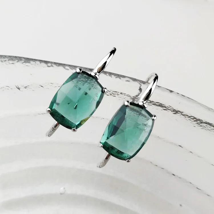 

2018 Earings Fashion Jewelry S925 Tremella Ring Crystal Earrings Simple Long Geometric Square Elegant Body Cut Accessories For