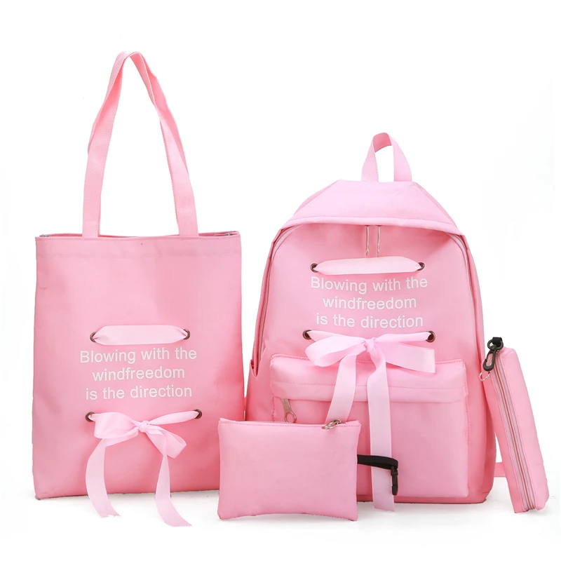 80pink 4 комплекта/шт Женский нейлоновый рюкзак, женские школьные рюкзаки с лентами, школьный ранец для девочек-подростков, Студенческая сумка для книг, Женская ранец - Цвет: 80pink