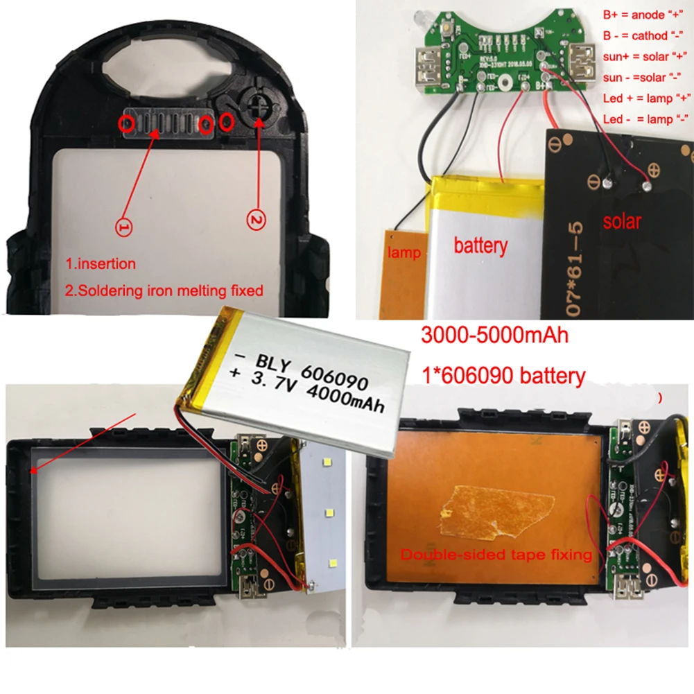 Портативный 20000 мА/ч, два USB выхода, зарядное устройство на солнечной батареи для мобильного телефона, Мощность банк чехол Сделай Сам комплект Поддержка 606090/909060/7565121 полимер DIY Kit