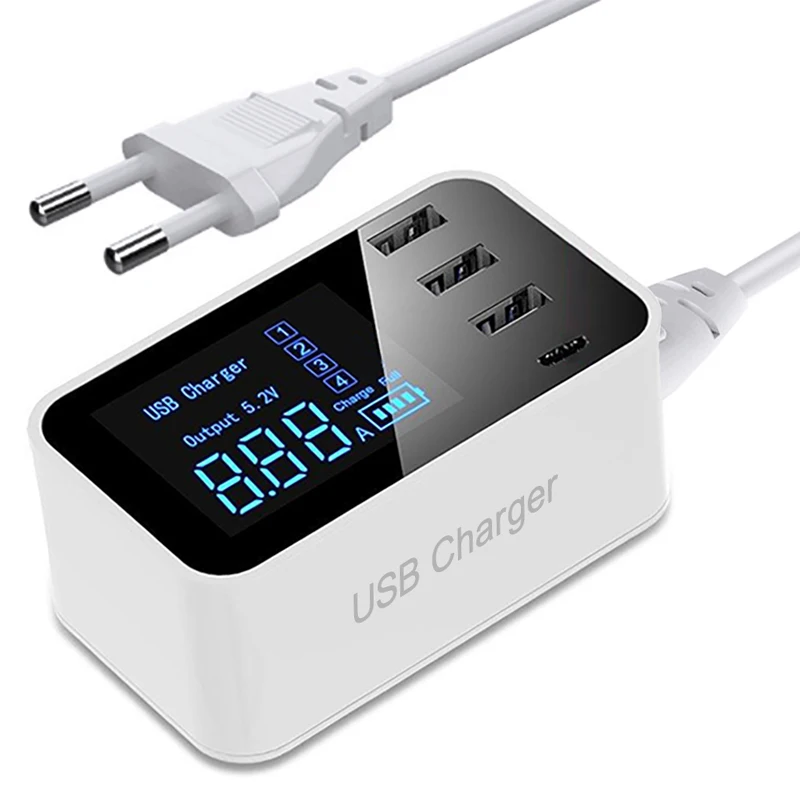 4 порта USB Smart type C Зарядная Станция Адаптер быстрой зарядки светодиодный дисплей