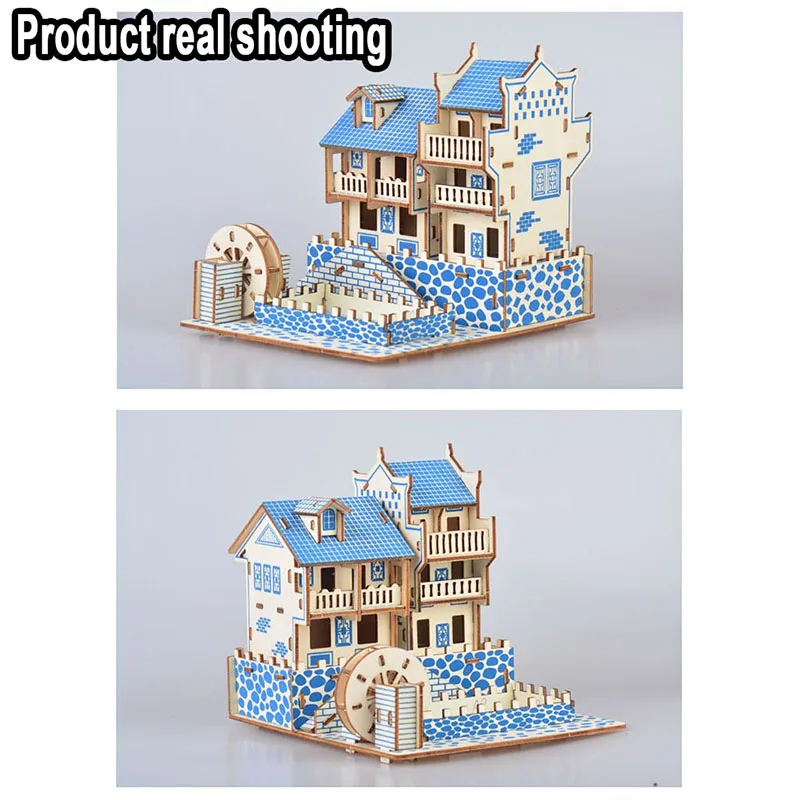 Креативная DIY лазерная резка 3D домик деревянная головоломка обучающая