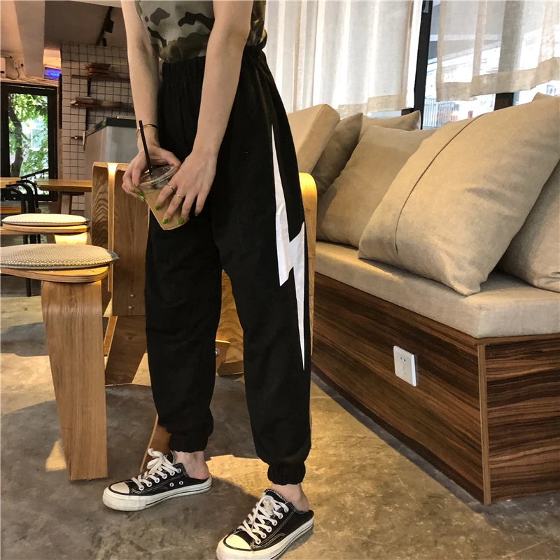 Для женщин в Корейском стиле панк Chic Harajuku Ulzzang свободные Lightning узор Высокая Талия