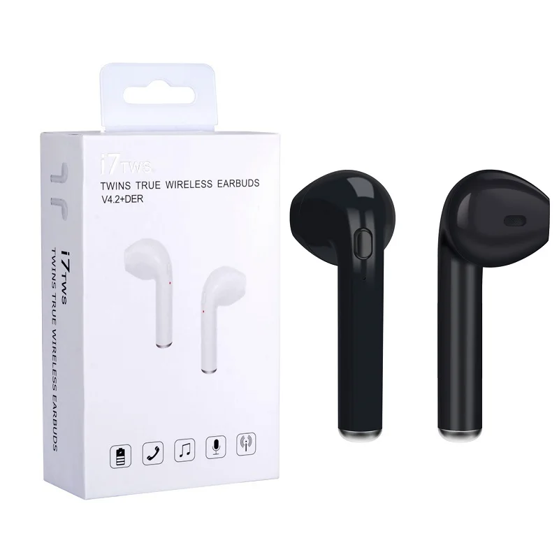 with box black I7S TWS Bluetooth наушники портативные беспроводные наушники с или без коробки микрофон bluetooth гарнитуры для iPhone xiaomi наушники - Цвет: with box black