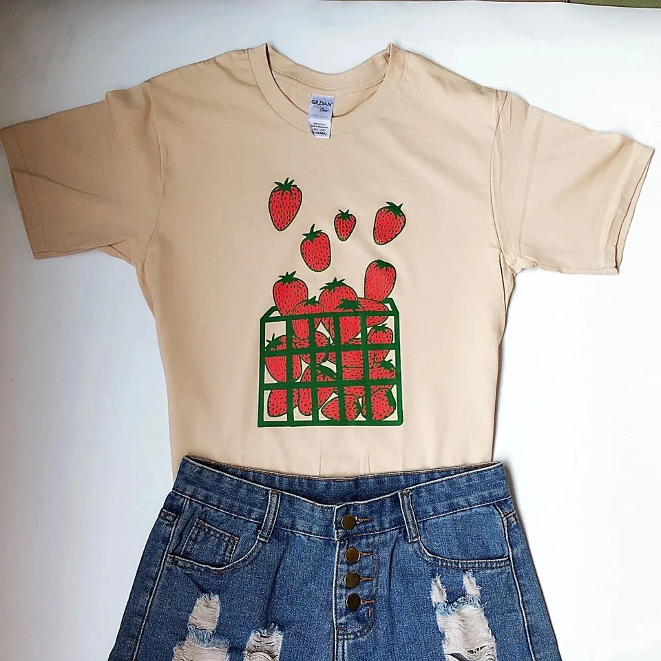 Женские топы с принтом клубники и юмора летние футболки из 100% хлопка графическим