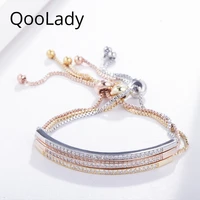 qoolady exquisite simple cubic zirconia crystal rose gold brilliant cocktail party adjustable bracelet bangle for women s002