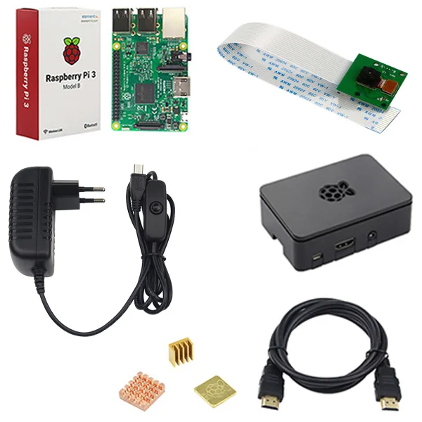 Комплект 5 Raspberry Pi 3 Model B комплект 5V2. 5A блок питания с переключателем+ sd-карта 16G+ чехол ABS+ вентилятор охлаждения+ радиатор+ кабель HDMI+ камера 5 Мп - Комплект: Комплект 5