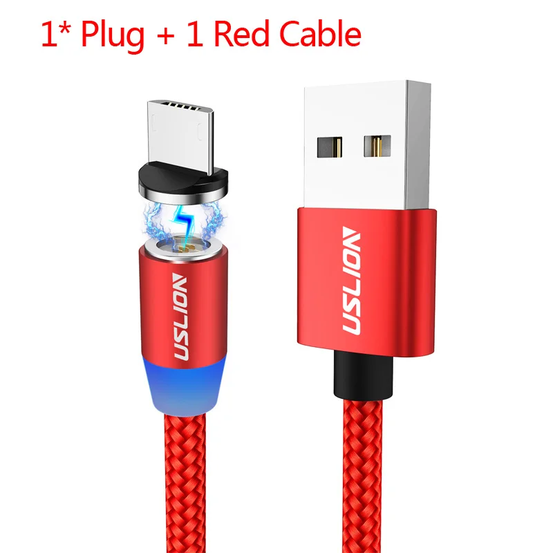 Магнитный кабель USLION, Micro usb type C, 1 м, 3 А, для быстрой зарядки телефона, Micro usb type-C, магнитное зарядное устройство USB C для iPhone, samsung, huawei - Цвет: Red