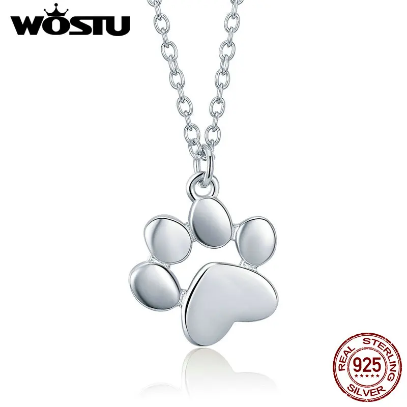 

WOSTU High Quality 925 Sterling Silver Cute Dog Footprints Link Pendant Necklace For Women Girlfriend Lovely Jewelry Gift CQN275