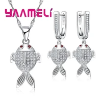 romantic style 925 sterling silver necklaceearrings set classical elegant retro style red eye stone fish shape for girl