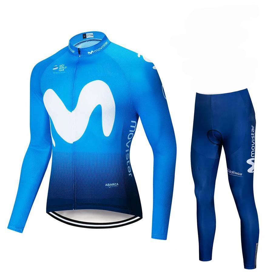 long bib set Movistar, комплект из Джерси с длинным рукавом для велоспорта, Летний Дышащий комбинезон, ropa ciclismo, одежда для велоспорта, MTB велосипеда, мужская одежда - Цвет: long bib set