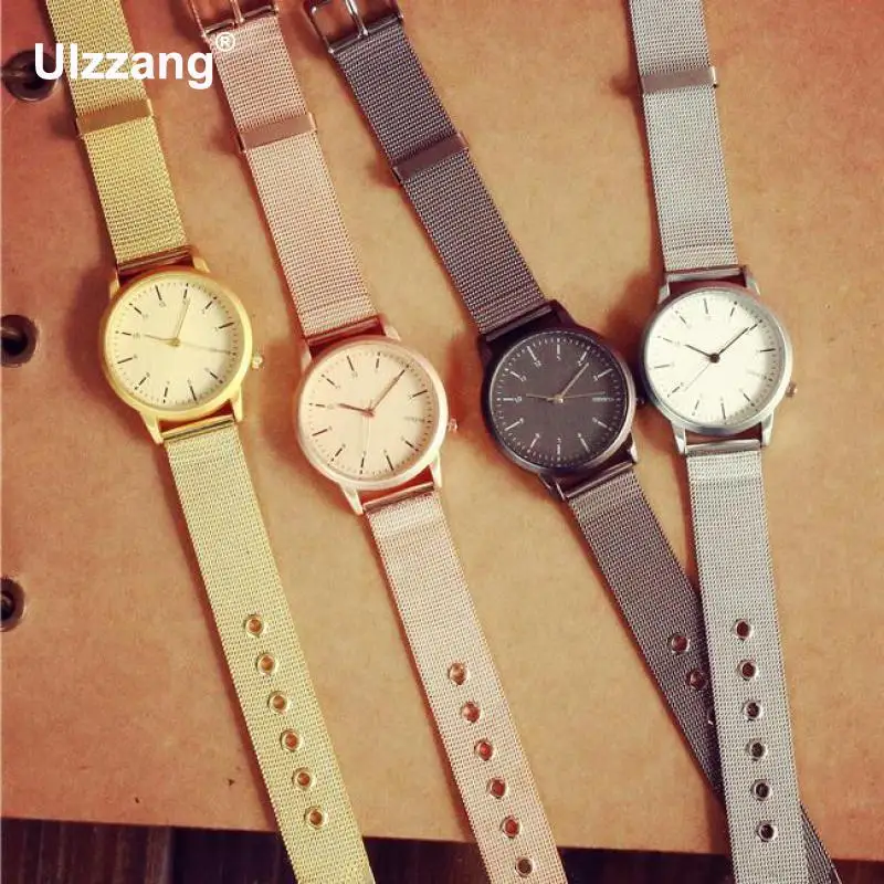 2018 новые модные женские часы Мужские Элегантные повседневные стальные сетчатые