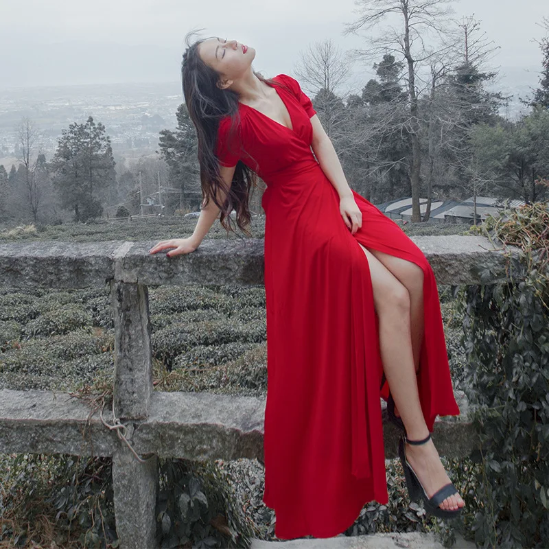 Женское платье макси красное длинное Пляжное для отпуска лето 2016|bohemian long dress|maxi