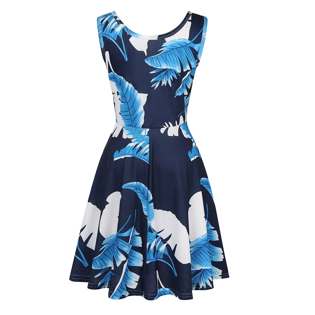 2019 New Fashion Casual Ladies Print Sleeveless Banana Leaf Dress Comfortable Summer Dresses Women Dresses|Женские платья| |