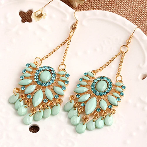 Bluelans Women's Boho Style Light Green Water Drop Turquoise Zircon Dangle Hook Earrings | Украшения и аксессуары