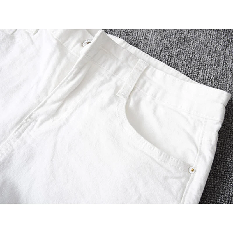 РЕАЛЬНОЕ ФОТО белый высокой талией джинсы шорты 2017 новая мода slim fit хлопок