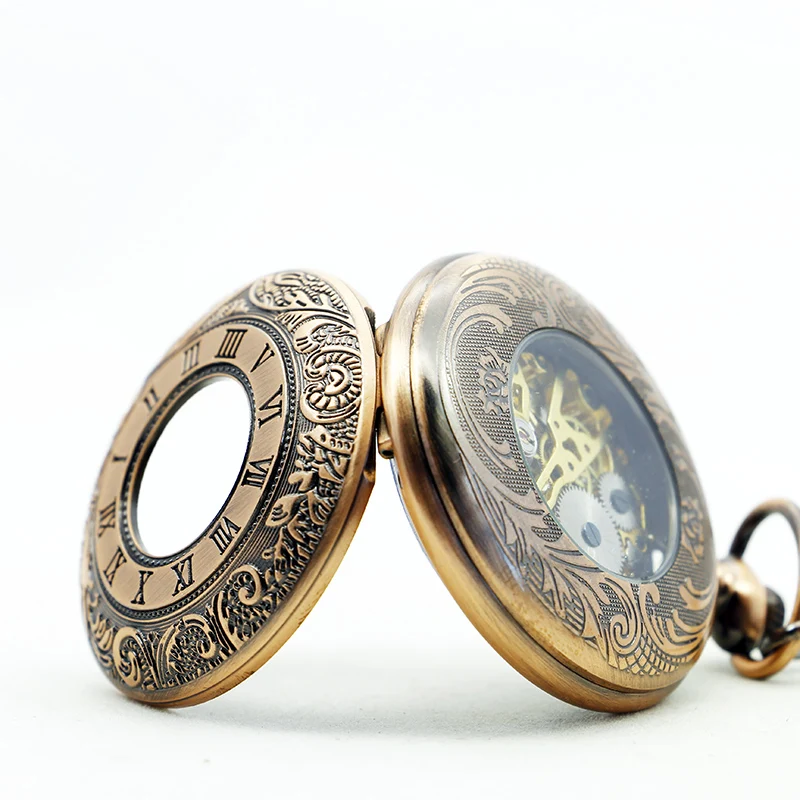 Red Antique Steampunk Roman Numerals Dial Manual Winding Mechanical Pocket Watch Vintage Gentleman Pendant Accessory Clock