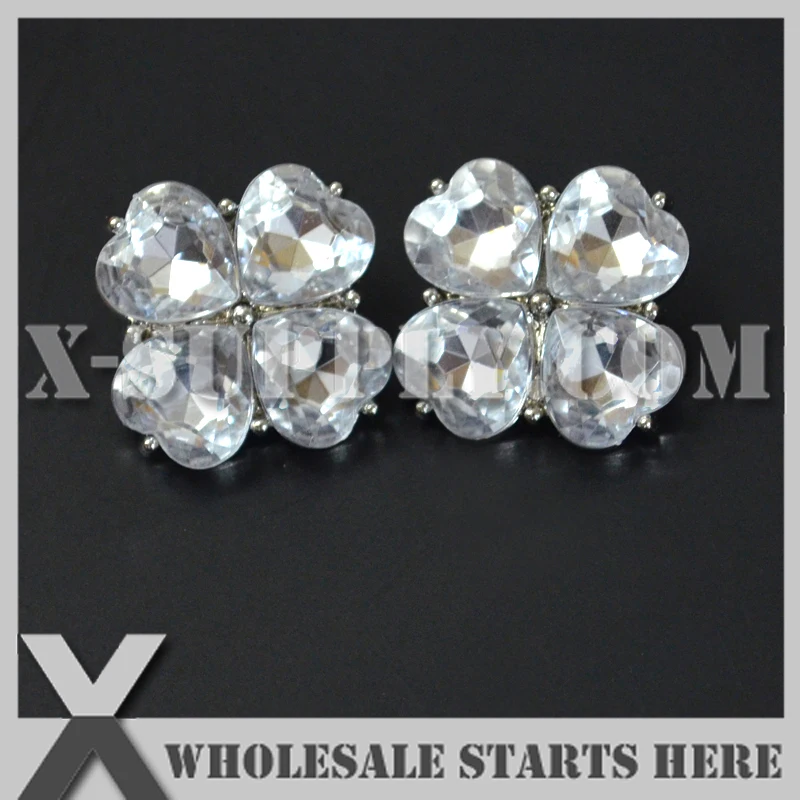 

(10pcs/lot) 23mm Heart Plastic Acrylic Diamond Button for Clothing,Flower Center/Silver Base