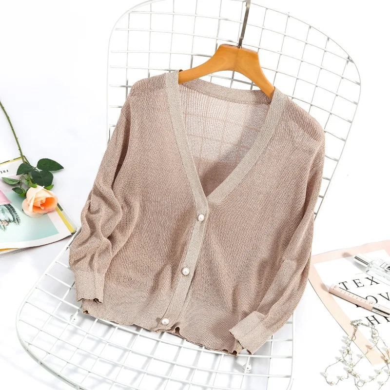 2019 Spring summer casual Women flare sleeve Knitted Cardigan Long Sleeve V-Neck Solid Loose Basic Jacket coat |