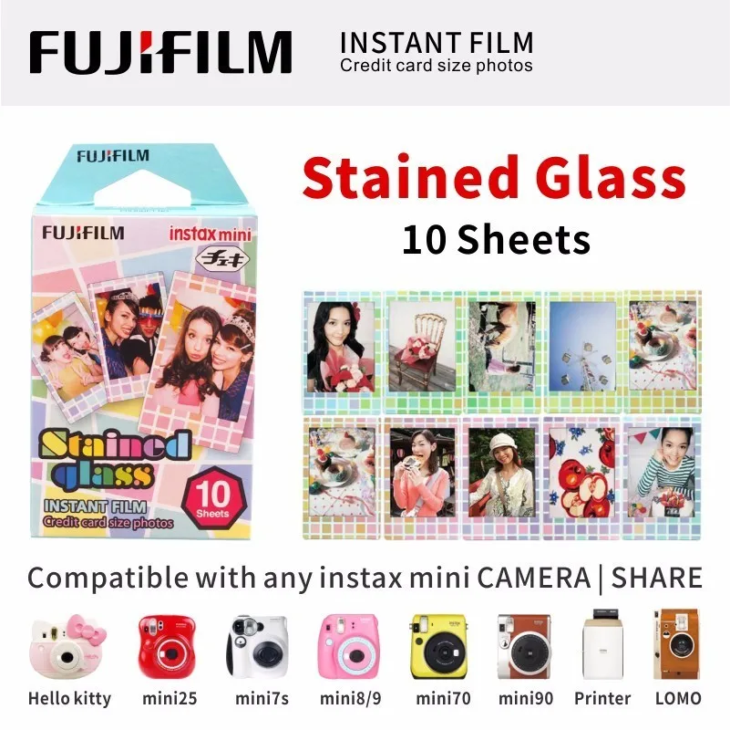 stained glass10Shee ЖК-дисплея с подсветкой FUJIFILM FUJI INSTAX MINI 9 пленка глянцевая фотобумага в 1 пакет для SP1 SP2 70 7cs 8 25 90 50 Lomo - Цвет: stained glass10Shee