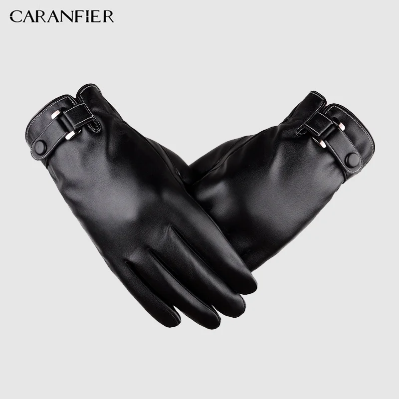 CARANFIER Windproof Outdoor Men Gloves Women PU Leather Glove Stretchy Soft Winter Warm Touch Screen for iphone Pad 6PCS | Аксессуары