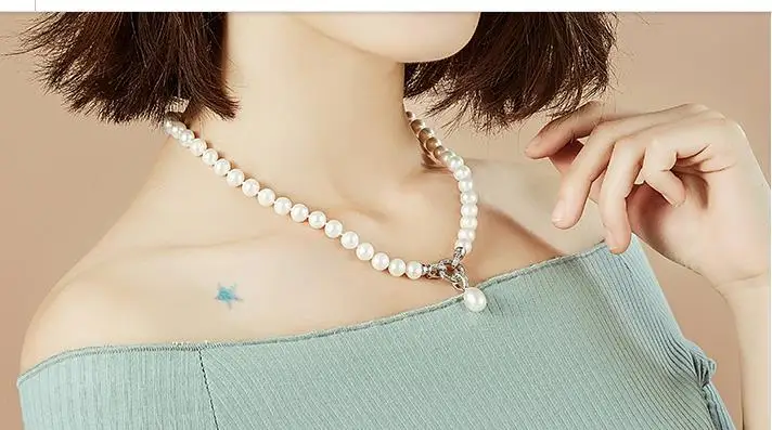 comprar Frete Grátis Lindo 10-11mm Rodada White Pearl Colar Pingente 18 Polegada 925 S