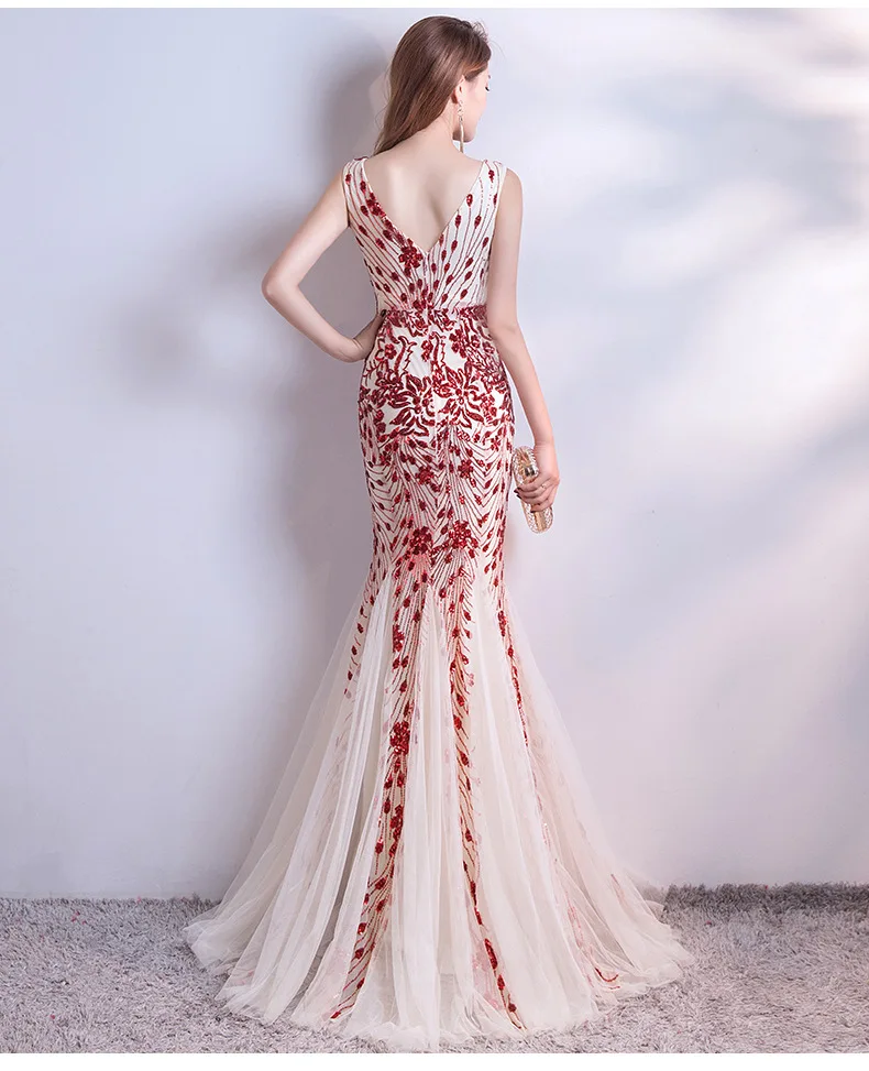 Vestidos длинное вечернее платье с v образным вырезом открытой спиной и блестками для