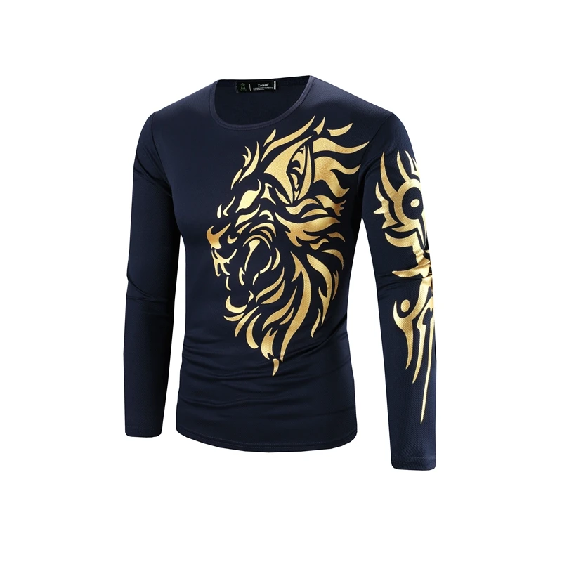 Мужская футболка с длинным рукавом круглым вырезом и принтом дракона|t-shirt brand