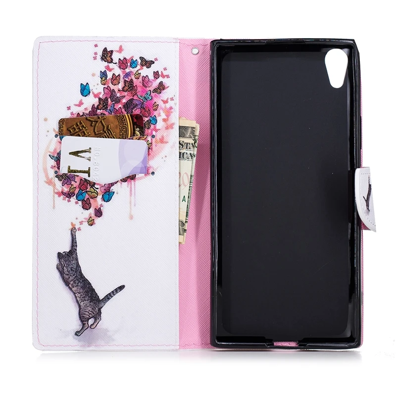 Чехол книжка с откидной крышкой для Sony Xperia XA1 Ultra Cute Cat Flamingo кожаный чехол Бумажник
