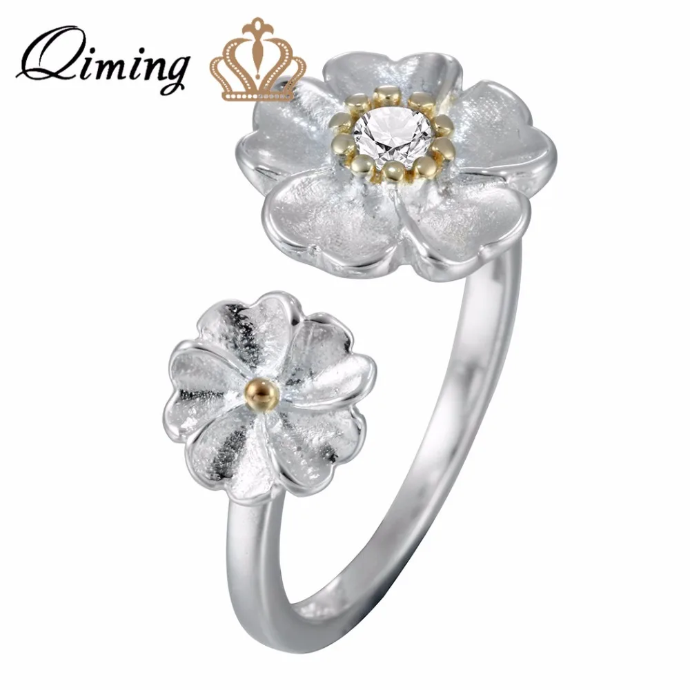 QIMING изящное женское кольцо с цветком и кристаллами AAA Цирконий подарок для