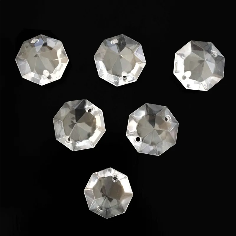 

100pcs/Lot 14mm Crystal Octagon Beads Point Back With 2 Holes Crystal Chandelier Feng Shui Prism Beads For Home Wedding Decorati