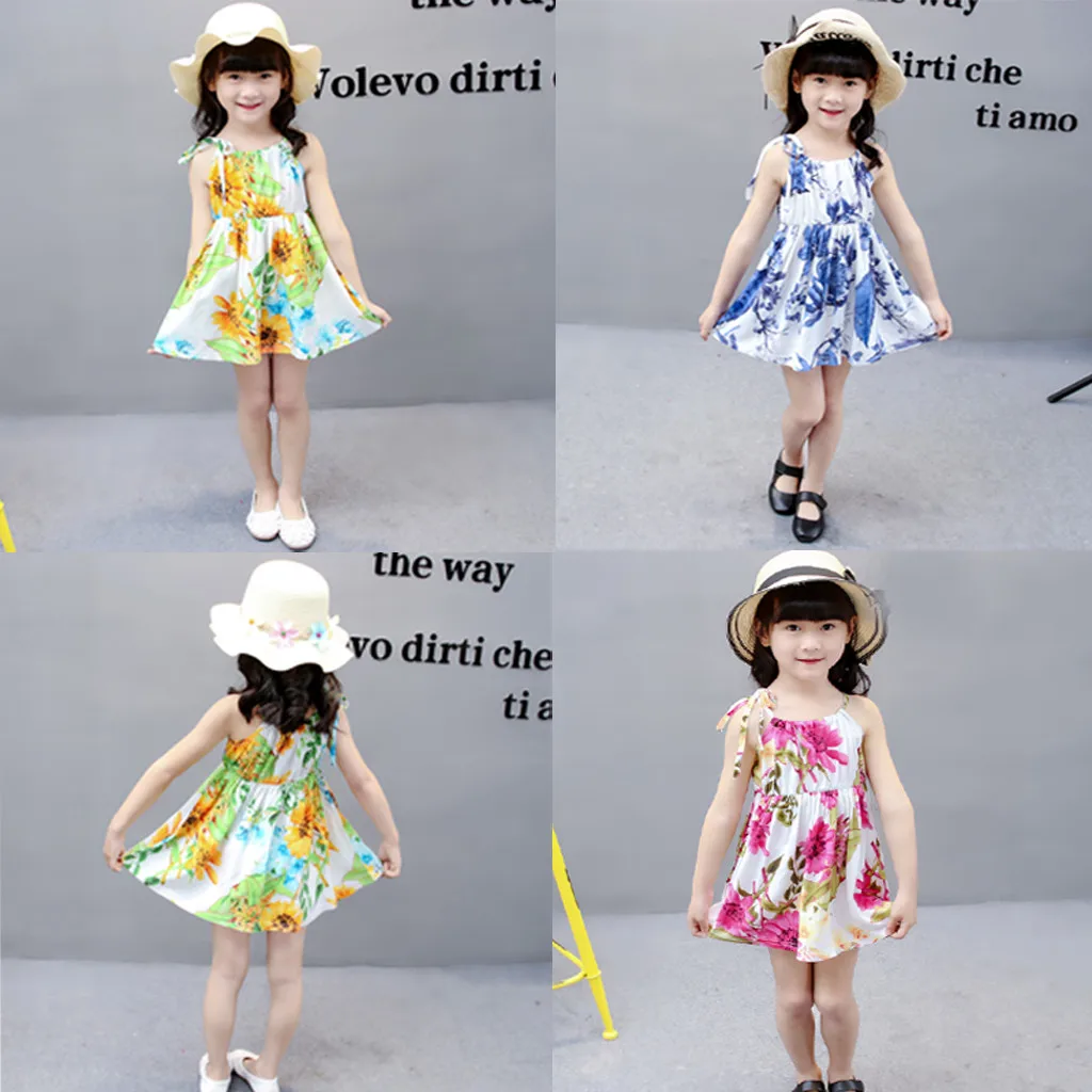 Платье принцессы без рукавов с цветочным принтом для маленьких девочек летнее