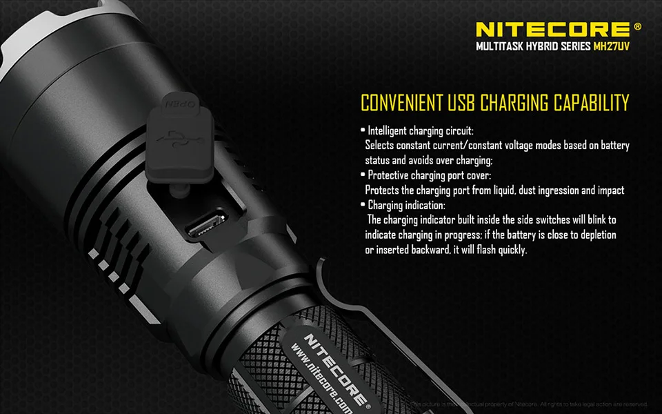 Nitecore MH27UV CREE XP-L HI V3 365 нм Ультрафиолетовый Красный Синий УФ светодиодный фонарик с аккумулятором 3100 мАч+ зарядка через USB
