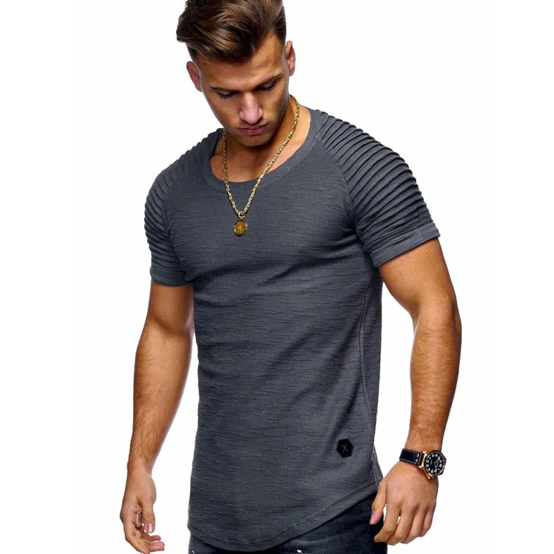 Мужская летняя футболка с круглым вырезом облегающая Однотонная короткими