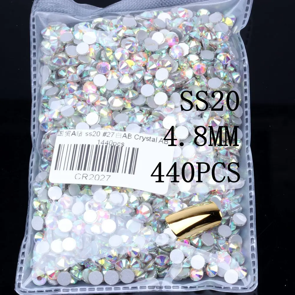 AB SS20 1440pcs Супер Блестящий SS3-SS30 хрустальные стразы AB с плоской задней частью Стразы для ногтей 3D не горячей фиксации украшения для ногтей DIY стеклянный маникюр - Цвет: AB SS20 1440pcs