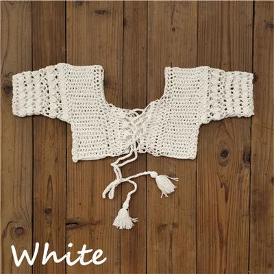 White Top Комплект из 2 предметов, пляжная одежда, бикини, покрывающее связанное крючком бикини, ручная работа, топ, пляжная мини-юбка - Цвет: White Top