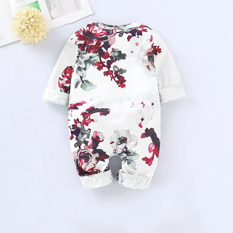 Детский комбинезон с длинными рукавами хлопковый цветочным рисунком для