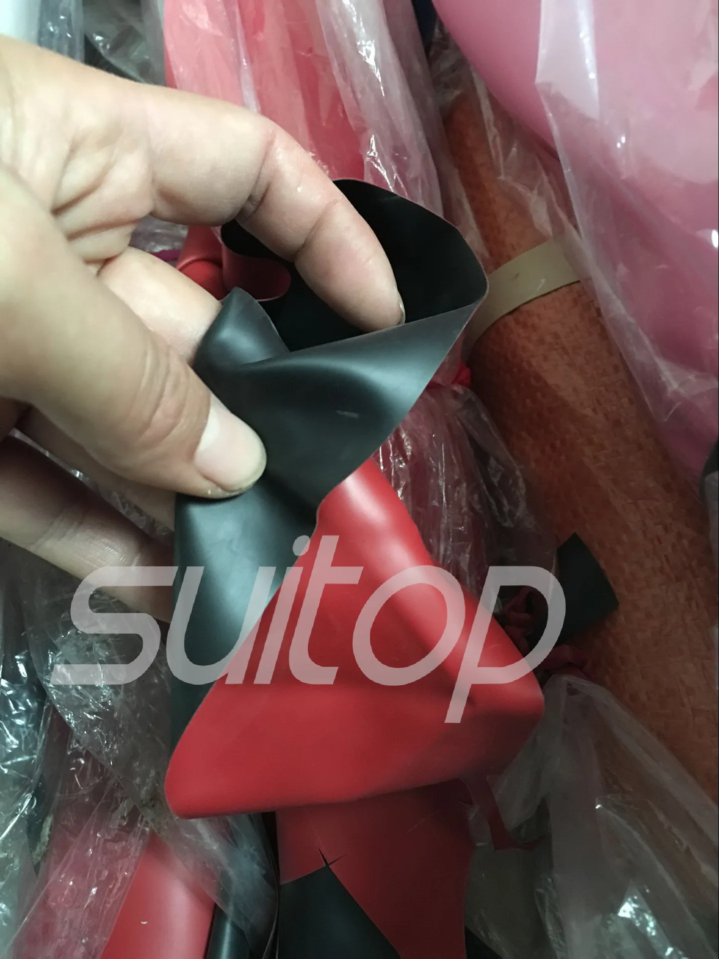 double Layer Suitop натуральный латексный комбинезон с полным покрытием+ перчатки+ капюшоны+ feets с молнией на промежности(шейный вход)(только открытый нос) фетиш - Цвет: double Layer