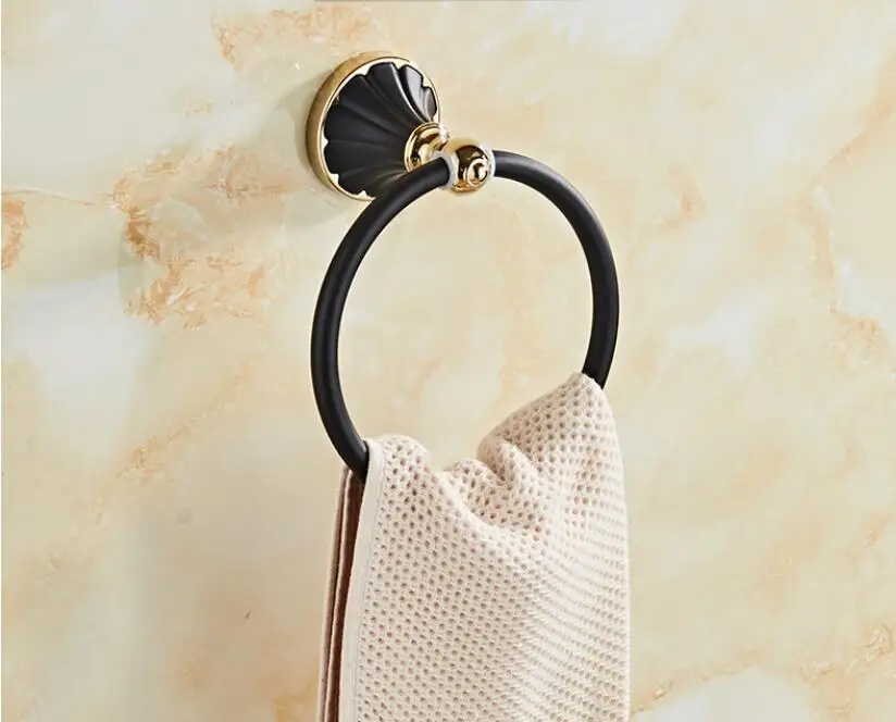 towel ring Новое поступление золотых и черных аксессуаров для ванной комнаты, держатель для бумаги, держатель для полотенец, держатель для туалетной щетки, держатель для полотенец, набор аксессуаров для ванной комнаты - Цвет: towel ring