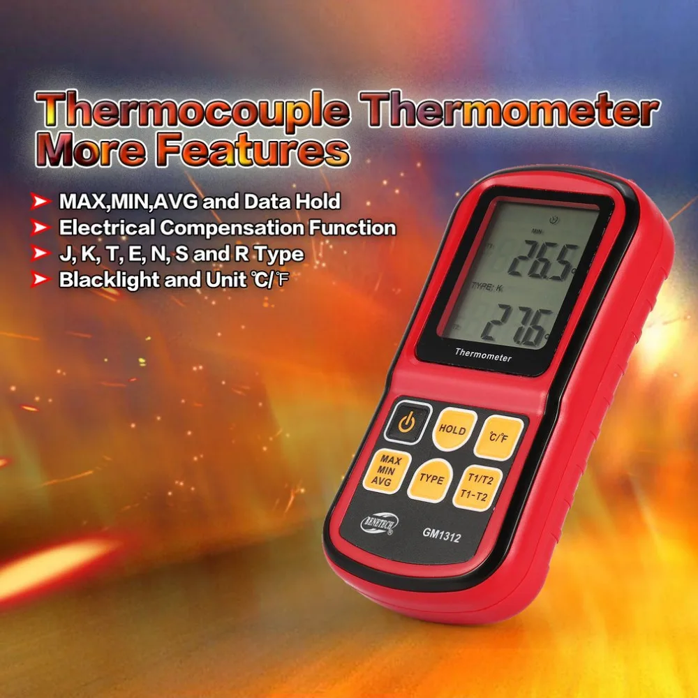 BENETECH GM1312 двухканальный цифровой термопара термометр-50~ 300 ручной измеритель температуры 2 шт K Тип термопары