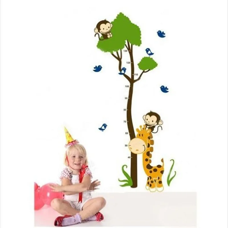1 шт. Жираф Обезьяна Дерево Высота График Съемный стены Наклейка Декор