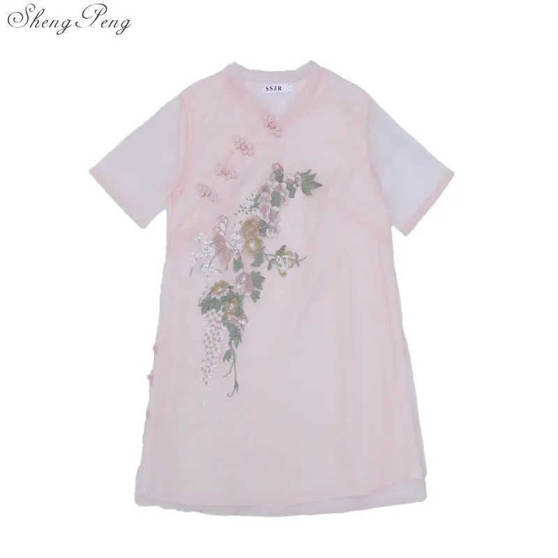 Женское традиционное китайское платье Ципао длинное восточное в стиле Q736 лето 2019