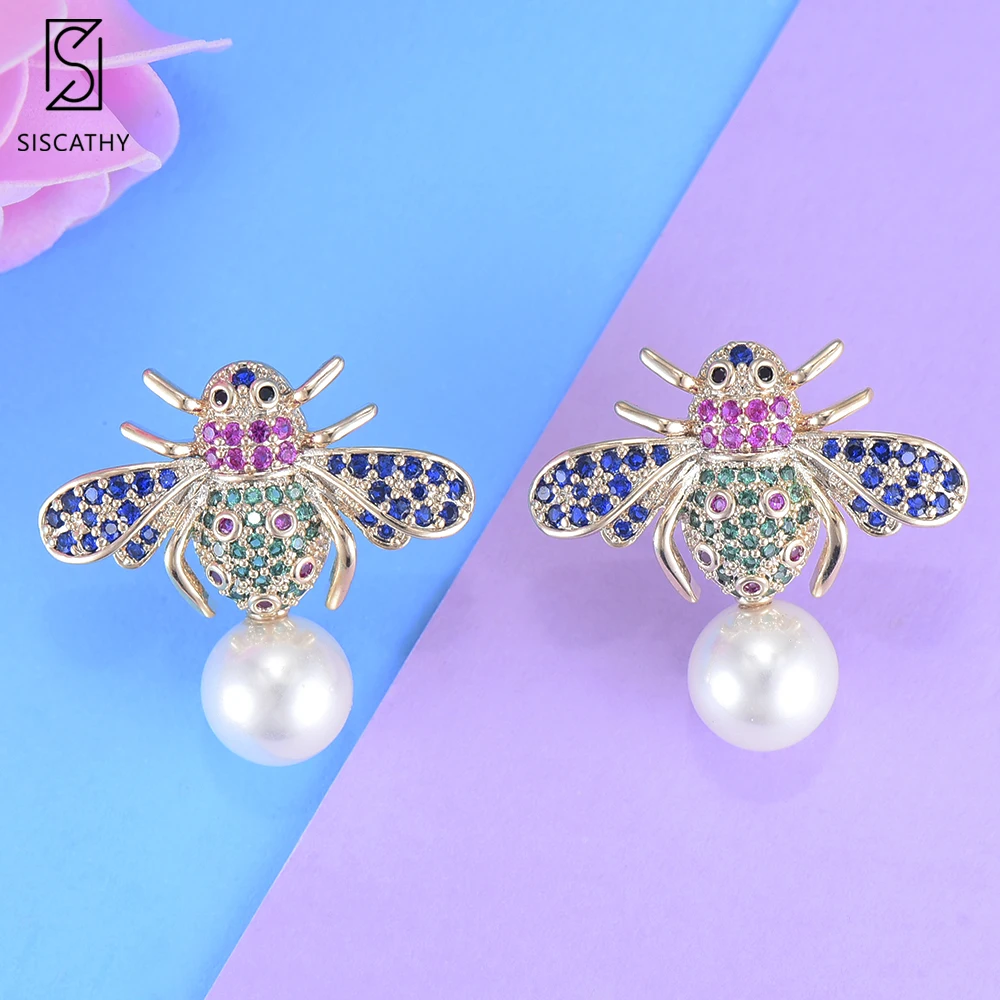 Женские винтажные серьги-гвоздики SISCATHY серьги в форме пчелы с искусственным