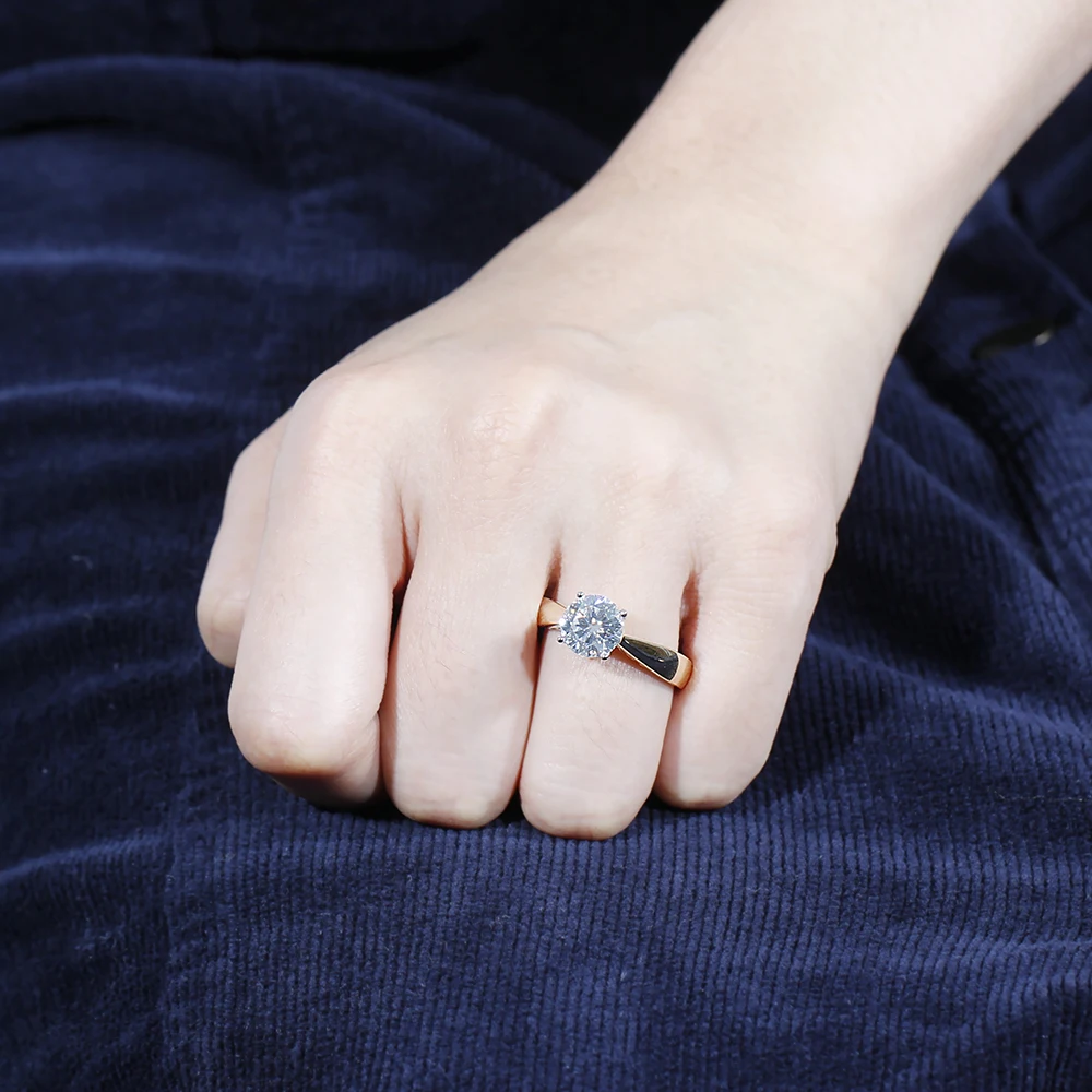 DovEggs 14K 585 Желтое и белое золото 2ct карат 8 мм F цвет обручальное кольцо для женщин Свадебное Золотое обручальное кольцо
