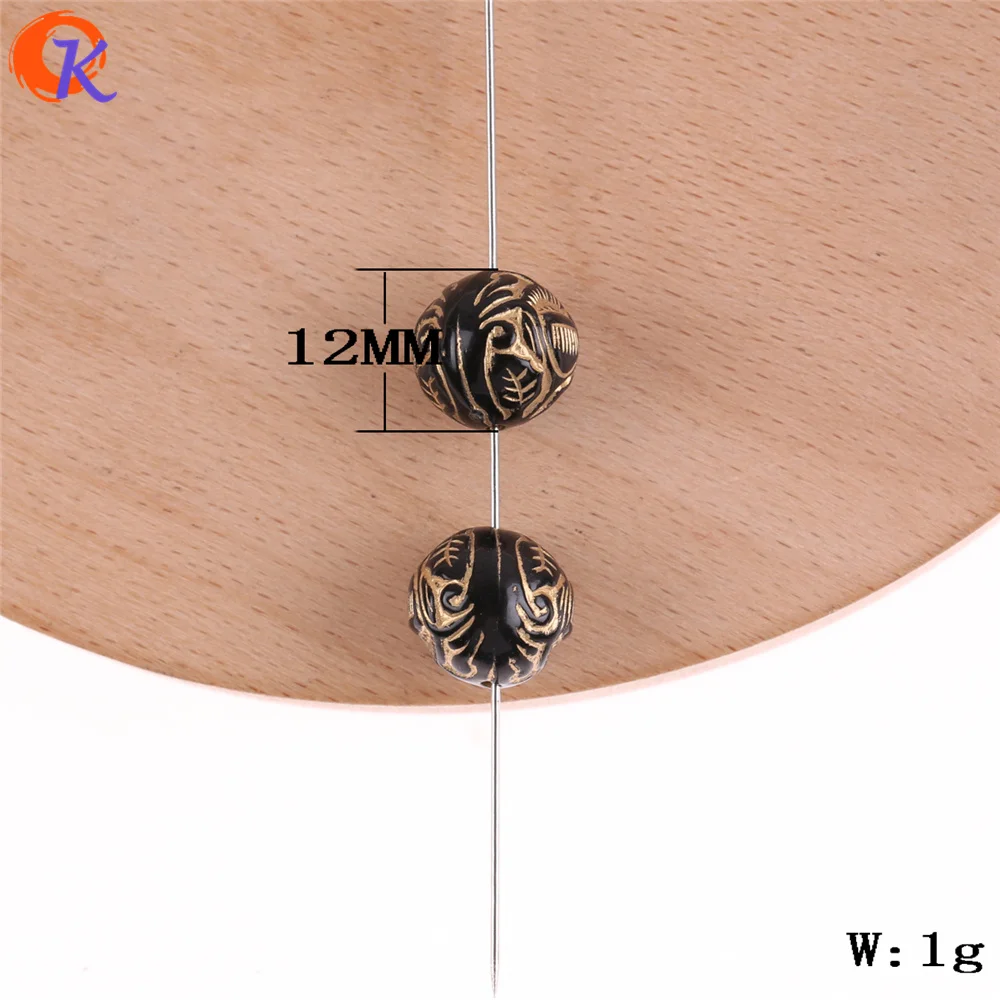 Акриловые бусины Cordial Design 12x12 мм 480 шт./черные с золотой линией/античные