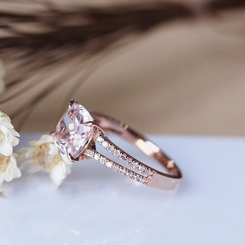 DUPUY 2018 New Fashion Hot Sale Double Shanks Morganite Ring Cushion Cut 8mm Engagement Jewelry For Women F0069MO | Украшения и