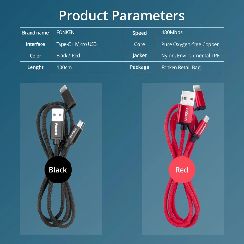 FONKEN Универсальный 2 в 1 Usb кабель Тип C Micro для зарядки телефона шнур Android смартфона